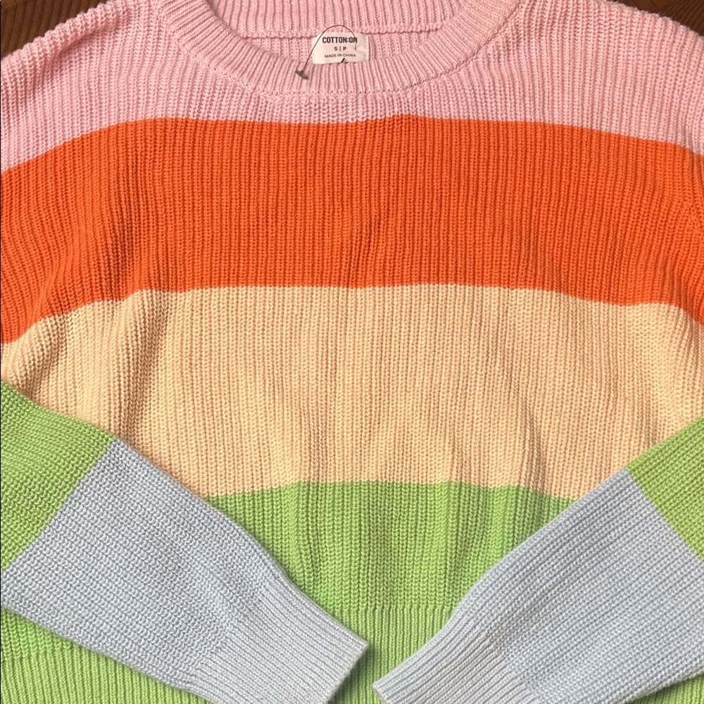 Cotton- On Pastel Wide Stripe Crop Sweater Small / Petite Rainbow(0398)